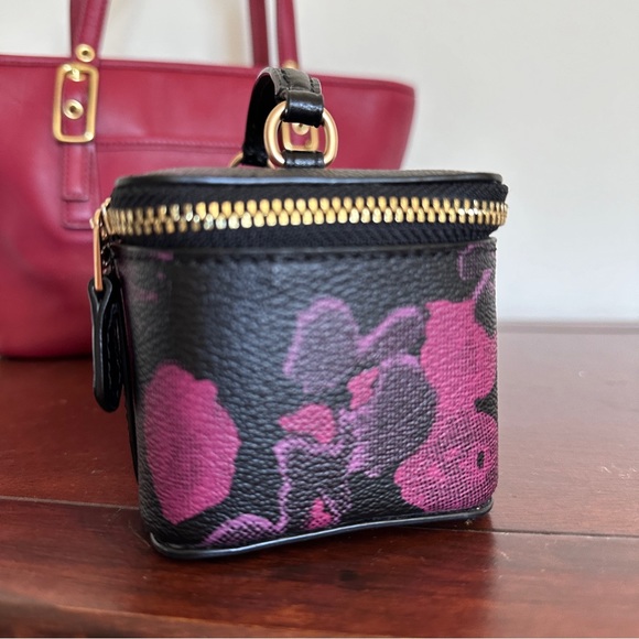 Coach Vanity Case Handled Zip Jewelry Travel Box Halftone Floral Black/Wine - Picture 8 of 13